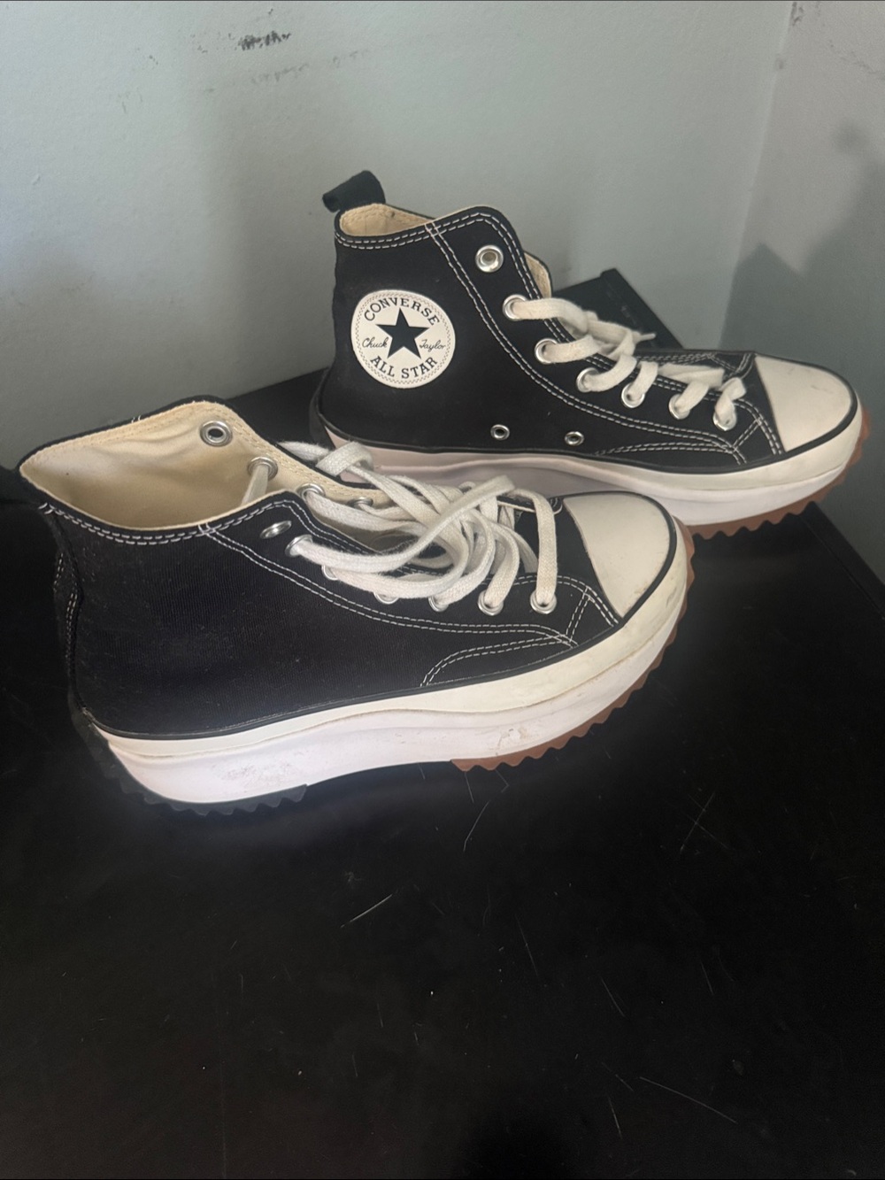 Converse Black High-Top Platform Sneakers with White Laces - Picture 2 of 2